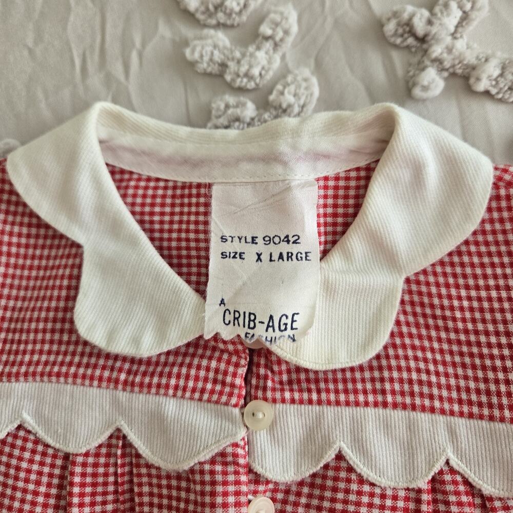 Vintage 70s Crib-Age Fashion 2 Pc Baby Outfit XL Red White Gingham Americana - Picture 8 of 11